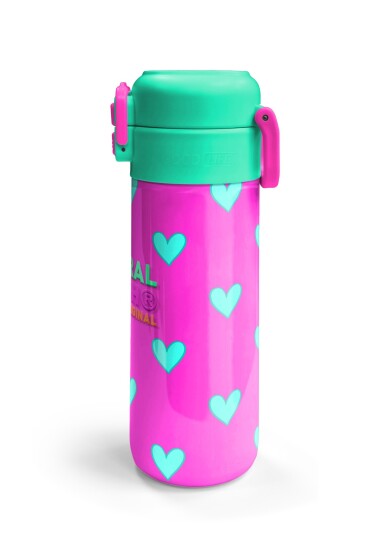 Coral High Kids Neon Pembe Su Yeşili Kalp Desenli Pipetli ve Direkt İçim Çelik Termos 500 ml 31906 - 6