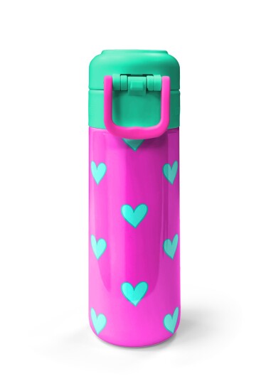 Coral High Kids Neon Pembe Su Yeşili Kalp Desenli Pipetli ve Direkt İçim Çelik Termos 500 ml 31906 - 7
