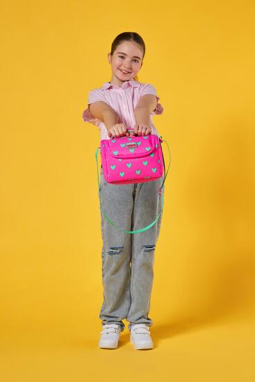 Coral High Kids Neon Pembe Su Yeşili Kalp Desenli Thermo Beslenme Çantası 11806 