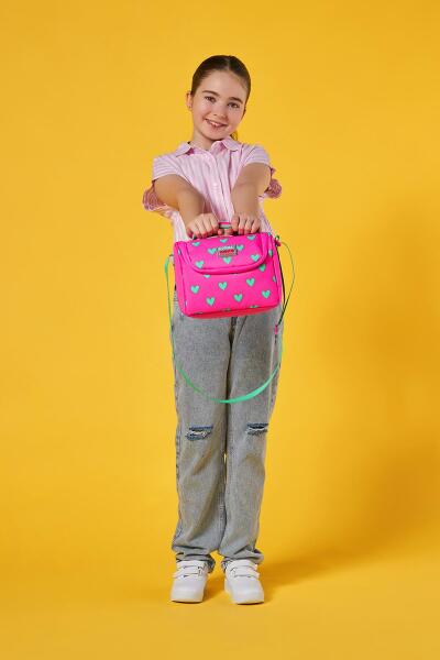 Coral High Kids Neon Pembe Su Yeşili Kalp Desenli Thermo Beslenme Çantası 11806 - 1