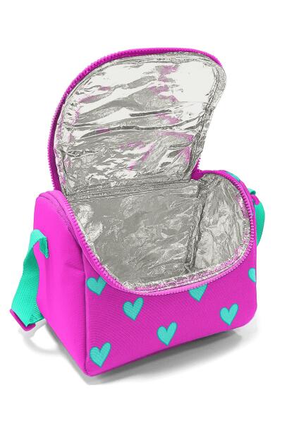 Coral High Kids Neon Pembe Su Yeşili Kalp Desenli Thermo Beslenme Çantası 11806 - 5