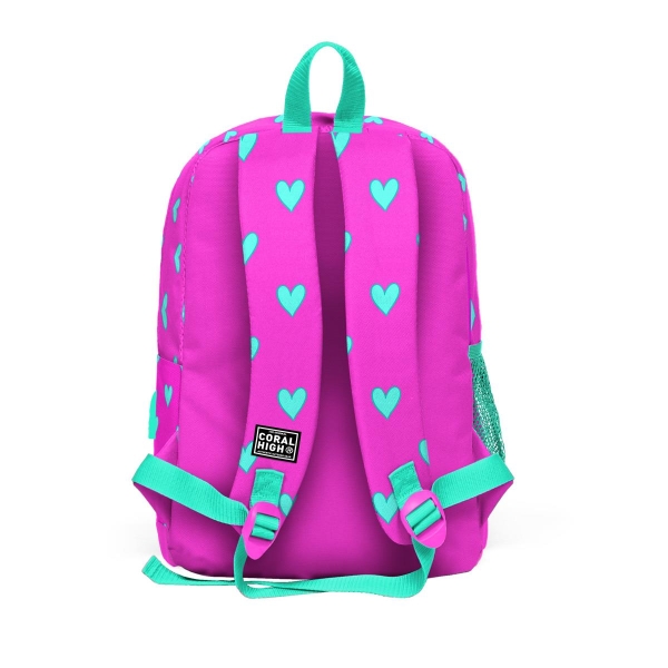 Coral High Kids Neon Pembe Su Yeşili Kalp Desenli USB'li 3’lü Okul Çanta Seti SET0123277 - 5