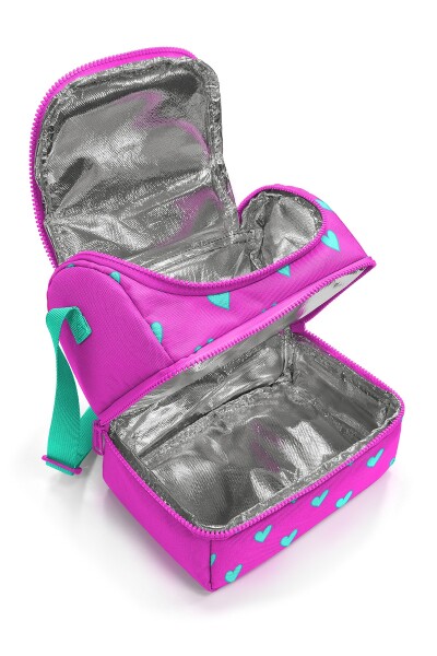 Coral High Kids Neon Pembe Su Yeşili Kalpj Desenli Thermo İki Katlı Beslenme Çantası 37212 - 2