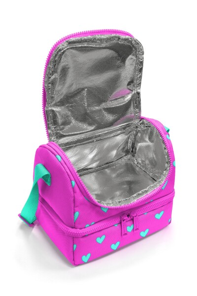 Coral High Kids Neon Pembe Su Yeşili Kalpj Desenli Thermo İki Katlı Beslenme Çantası 37212 - 3