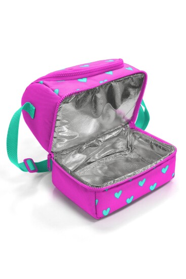 Coral High Kids Neon Pembe Su Yeşili Kalpj Desenli Thermo İki Katlı Beslenme Çantası 37212 - 4