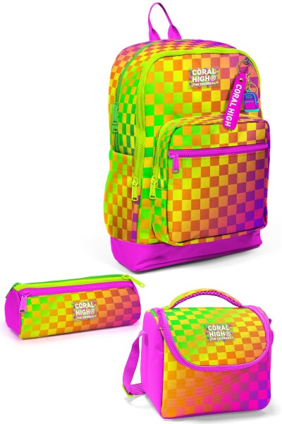 Coral High Kids Neon Renkli Dama Desenli 3’lü Okul Çanta Seti SET0133203 - 1