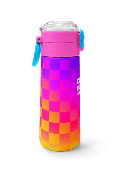 Coral High Kids Neon Renkli Dama Desenli Pipetli ve Direkt İçim Çelik Termos 500 ml 38103 - 2
