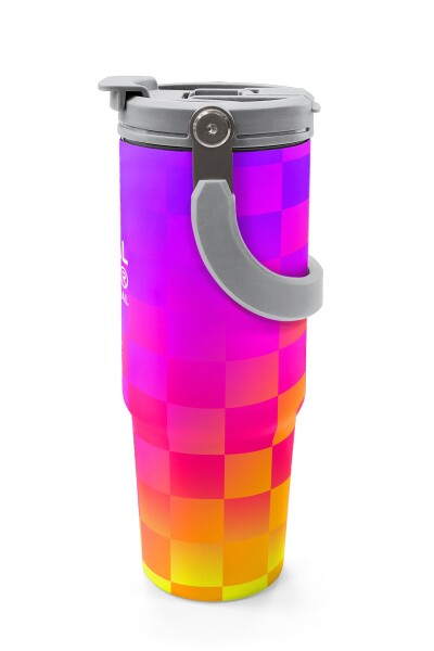 Coral High Kids Neon Renkli Dama Desenli Pipetli ve Direkt İçim Çelik Termos 900 ml 38729 - 5