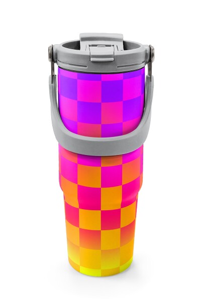 Coral High Kids Neon Renkli Dama Desenli Pipetli ve Direkt İçim Çelik Termos 900 ml 38729 - 7