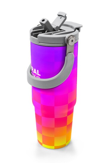 Coral High Kids Neon Renkli Dama Desenli Pipetli ve Direkt İçim Çelik Termos 900 ml 38729 - 2