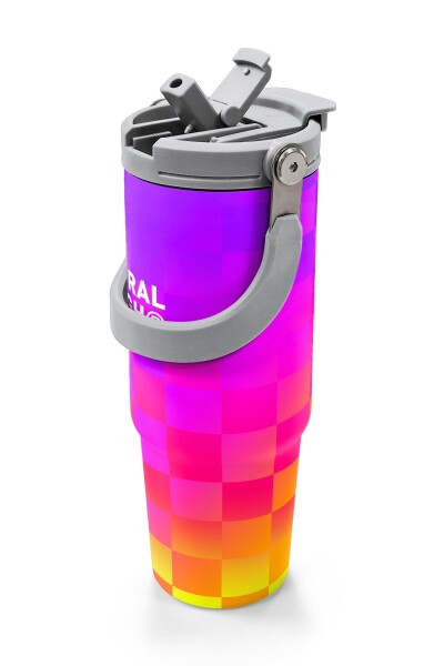 Coral High Kids Neon Renkli Dama Desenli Pipetli ve Direkt İçim Çelik Termos 900 ml 38729 - 2