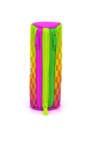 Coral High Kids Neon Renkli Dama Desenli Üç Bölmeli Kalem Çantası 31003 - 2