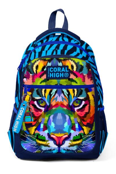 Coral High Kids Lacivert Mavi Kaplan Desenli Üç Bölmeli Okul Sırt Çantası 23483 - 7