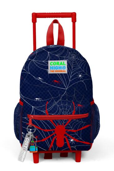 Minik Yuva Çekçekli Sırt Çantası Lacivert Kırmızı Örümcek Desenli İki Bölmeli 24017 - 3