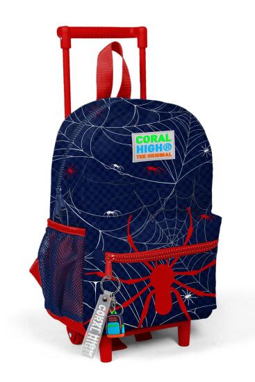 Minik Yuva Çekçekli Sırt Çantası Lacivert Kırmızı Örümcek Desenli İki Bölmeli 24017 