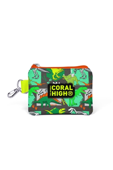 Coral High Kids Gri Yeşil Dinozor Desenli Bozuk Para Çantası 21864 