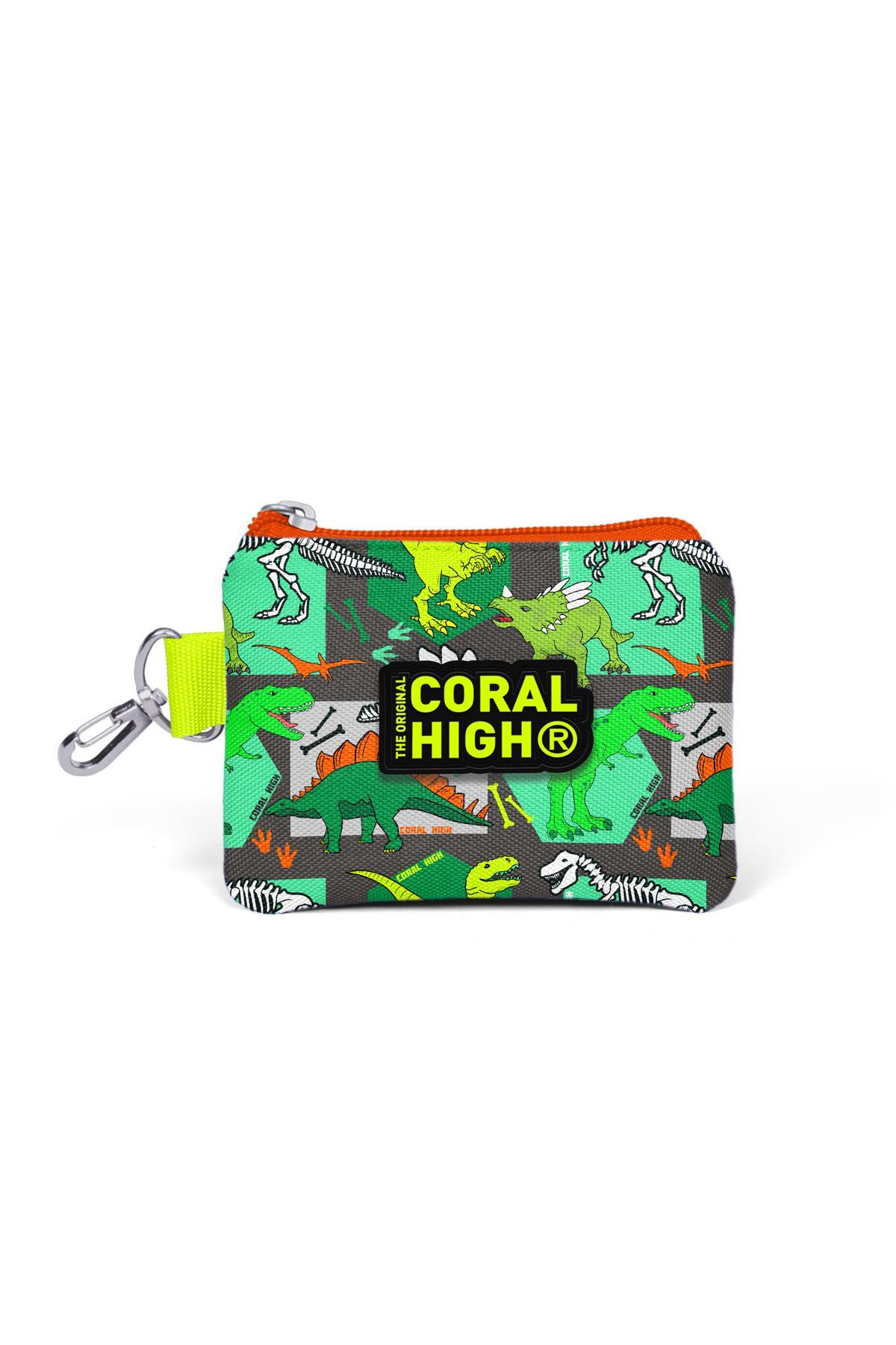 Coral High Kids Gri Yeşil Dinozor Desenli Bozuk Para Çantası 21864
