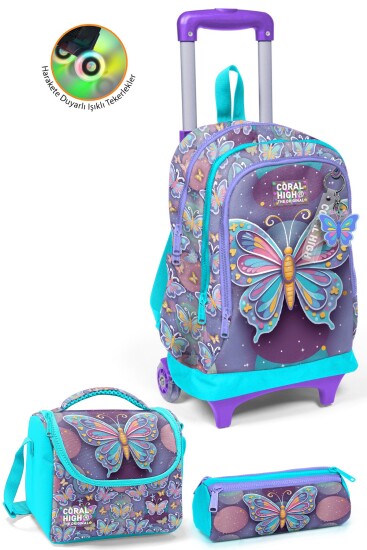 Coral High Kids Pastel Renkli Kelebek Desenli Çekçekli 3'lü Çanta Seti SET0134006 - Coral High