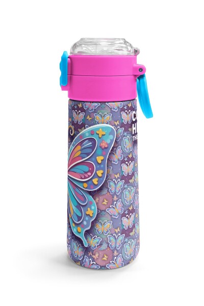 Coral High Kids Pastel Renkli Kelebek Desenli Pipetli ve Direkt İçim Çelik Termos 500 ml 38106 - 3