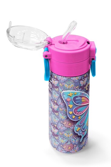 Coral High Kids Pastel Renkli Kelebek Desenli Pipetli ve Direkt İçim Çelik Termos 500 ml 38106 - 5