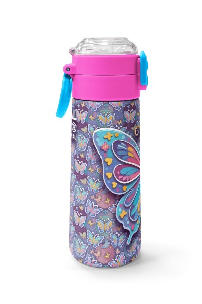 Coral High Kids Pastel Renkli Kelebek Desenli Pipetli ve Direkt İçim Çelik Termos 500 ml 38106 - 2