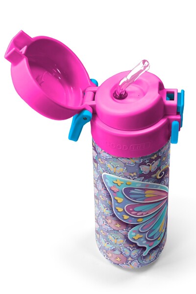 Coral High Kids Pastel Renkli Kelebek Desenli Pipetli ve Direkt İçim Çelik Termos 500 ml 38106 - 2