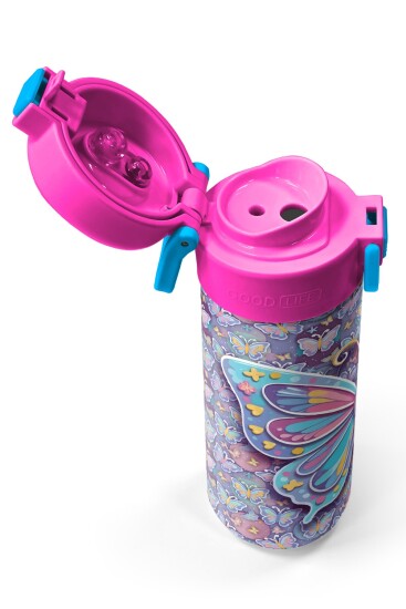Coral High Kids Pastel Renkli Kelebek Desenli Pipetli ve Direkt İçim Çelik Termos 500 ml 38106 - 3