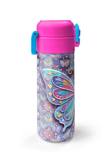 Coral High Kids Pastel Renkli Kelebek Desenli Pipetli ve Direkt İçim Çelik Termos 500 ml 38106 - 5