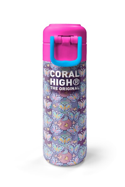 Coral High Kids Pastel Renkli Kelebek Desenli Pipetli ve Direkt İçim Çelik Termos 500 ml 38106 - 7