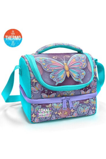 Coral High Kids Pastel Renkli Kelebek Desenli Thermo İki Katlı Beslenme Çantası 37203 - Coral High