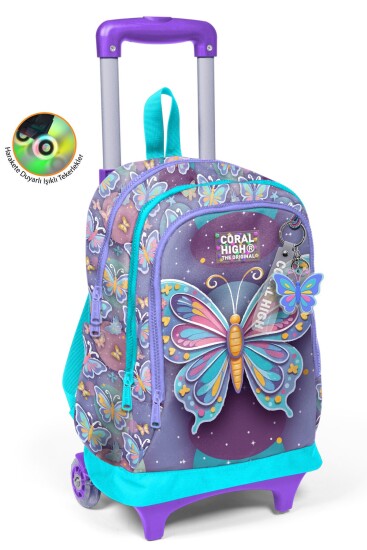 Coral High Kids Pastel Renkli Kelebek Desenli Üç Bölmeli Çekçekli Okul Sırt Çantası 34006 - Coral High