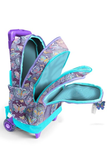 Coral High Kids Pastel Renkli Kelebek Desenli Üç Bölmeli Çekçekli Okul Sırt Çantası 34006 - 3