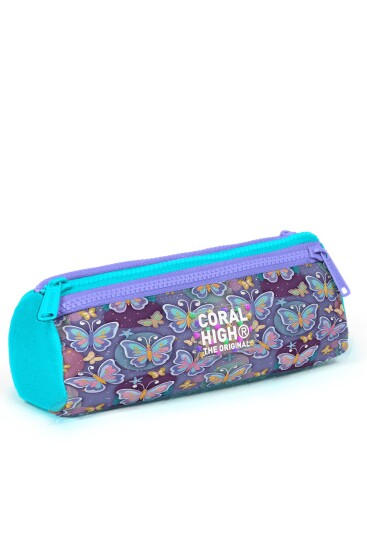Coral High Kids Pastel Renkli Kelebek Desenli Üç Bölmeli Kalem Çantası 31006 - 3