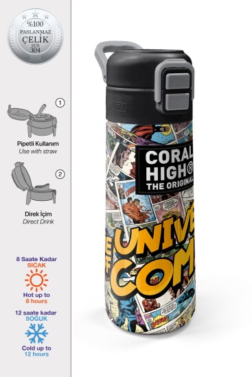 Coral High Kids Çizgi Roman Desenli Pipetli ve Direkt İçim Çelik Termos 500 ml 38115 