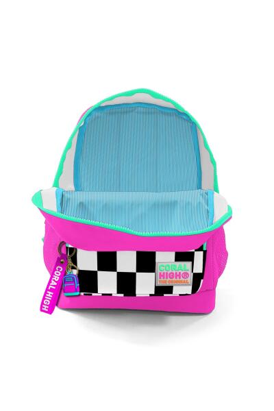Coral High Kids Neon Pembe Dama Desenli İki Bölmeli Okul Sırt Çantası 23601 - 4