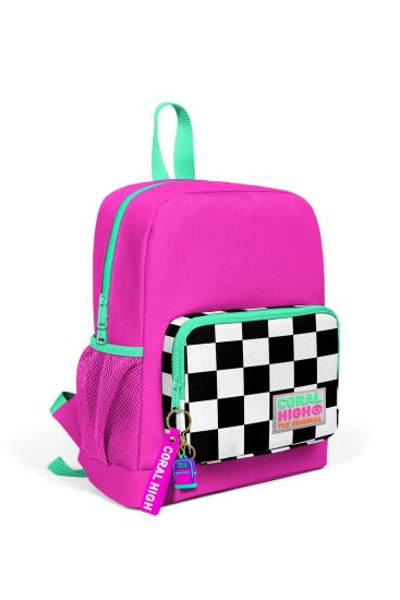 Coral High Kids Neon Pembe Dama Desenli İki Bölmeli Okul Sırt Çantası 23601 