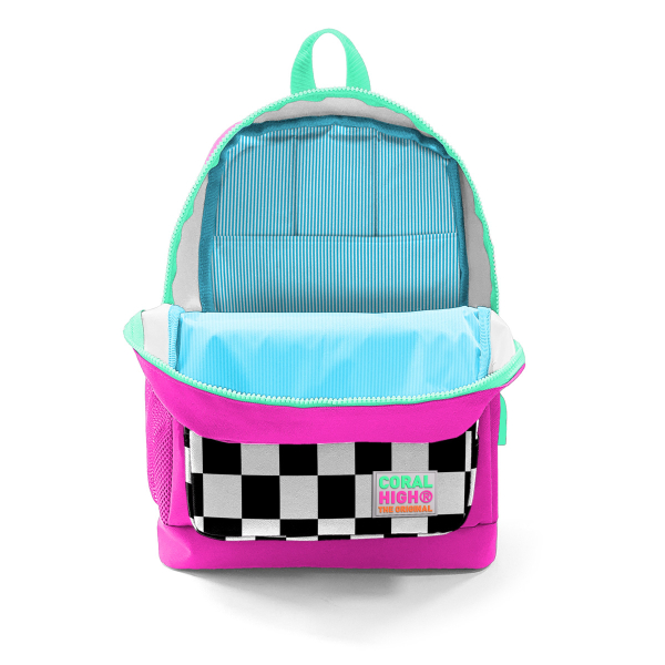 Coral High Kids Neon Pembe Dama Desenli Dört Bölmeli USB'li Okul Sırt Çantası 23801 - 4