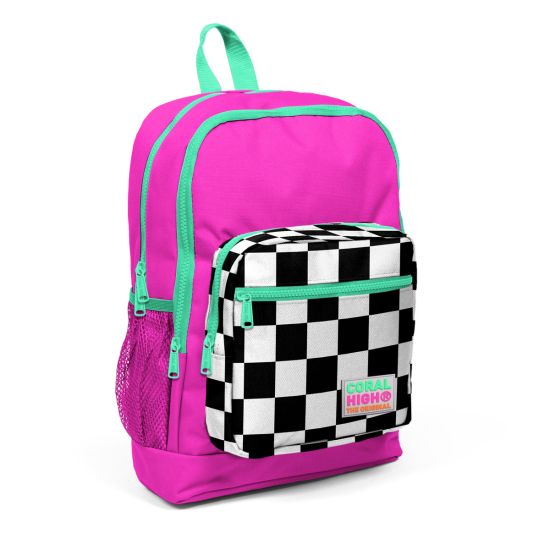 Coral High Kids Neon Pembe Dama Desenli Dört Bölmeli USB'li Okul Sırt Çantası 23801 - 6