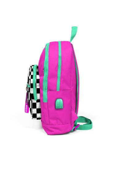 Coral High Kids Neon Pembe Dama Desenli Dört Bölmeli USB'li Okul Sırt Çantası 23801 - 7