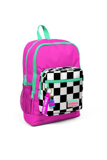 Coral High Kids Neon Pembe Dama Desenli Dört Bölmeli USB'li Okul Sırt Çantası 23801 - 6