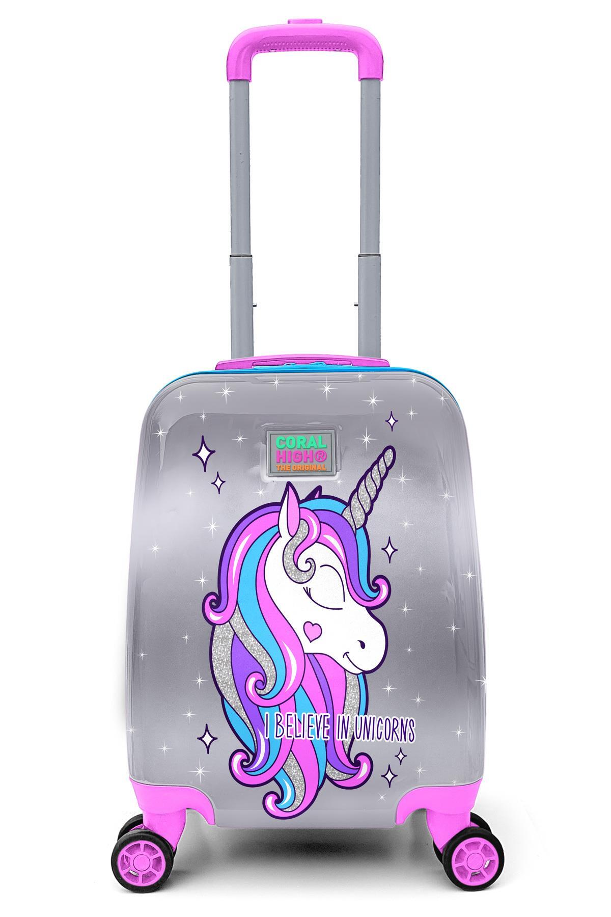 Coral High Kids Pembe Gümüş Unicorn Desenli Çocuk Valizi 16728