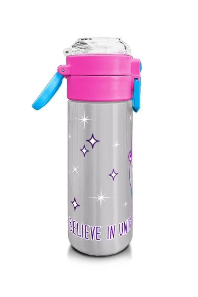 Coral High Kids Pembe Gümüş Unicorn Desenli Pipetli ve Direkt İçim Çelik Termos 500 ml 31821 - 2