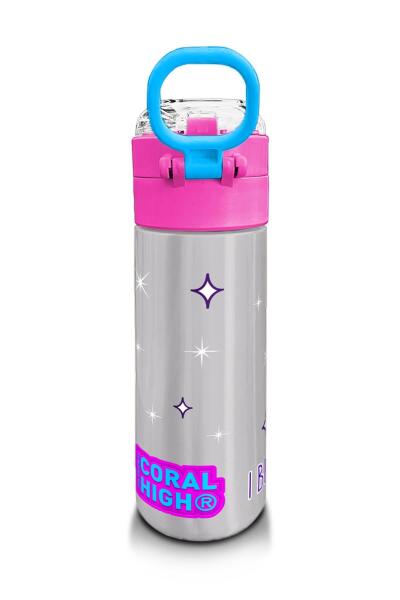 Coral High Kids Pembe Gümüş Unicorn Desenli Pipetli ve Direkt İçim Çelik Termos 500 ml 31821 - 3