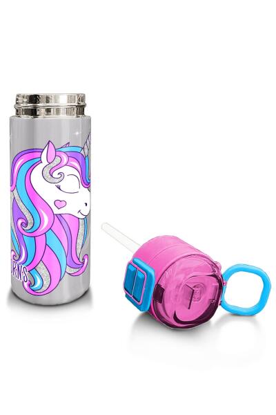 Coral High Kids Pembe Gümüş Unicorn Desenli Pipetli ve Direkt İçim Çelik Termos 500 ml 31821 - 4