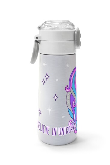 Coral High Kids Pembe Gümüş Unicorn Desenli Pipetli ve Direkt İçim Çelik Termos 500 ml 31821 - 2