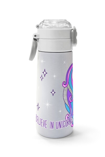 Coral High Kids Pembe Gümüş Unicorn Desenli Pipetli ve Direkt İçim Çelik Termos 500 ml 31821 - 2