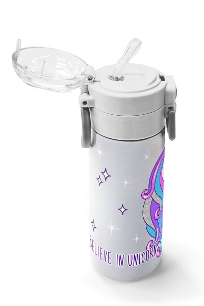 Coral High Kids Pembe Gümüş Unicorn Desenli Pipetli ve Direkt İçim Çelik Termos 500 ml 31821 - 5