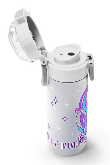 Coral High Kids Pembe Gümüş Unicorn Desenli Pipetli ve Direkt İçim Çelik Termos 500 ml 31821 - 6