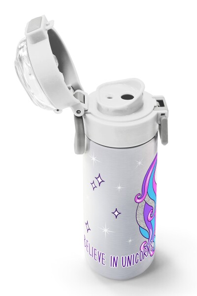 Coral High Kids Pembe Gümüş Unicorn Desenli Pipetli ve Direkt İçim Çelik Termos 500 ml 31821 - 6