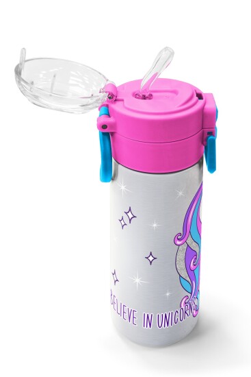Coral High Kids Pembe Gümüş Unicorn Desenli Pipetli ve Direkt İçim Çelik Termos 500 ml 31821 - 5